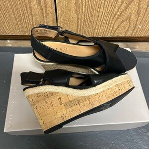 Franco Sarto Black Wedge Sandals with Cork Sole